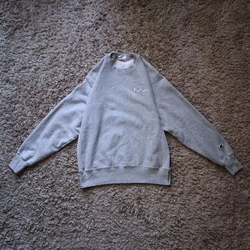 Y2k Champion Reverse Weave Sweatshirt Men's M Gray Fleece Crewneck Logo Sweater